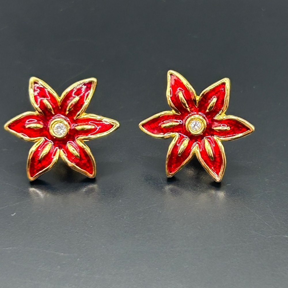 Avon Vibrant Red and Gold Poinsettia Earrings